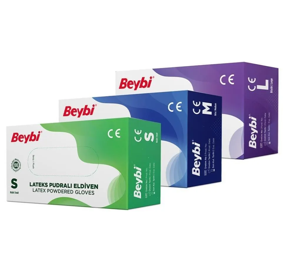 Beybi Lateks Pudralı Muayene Eldiveni S/M/L