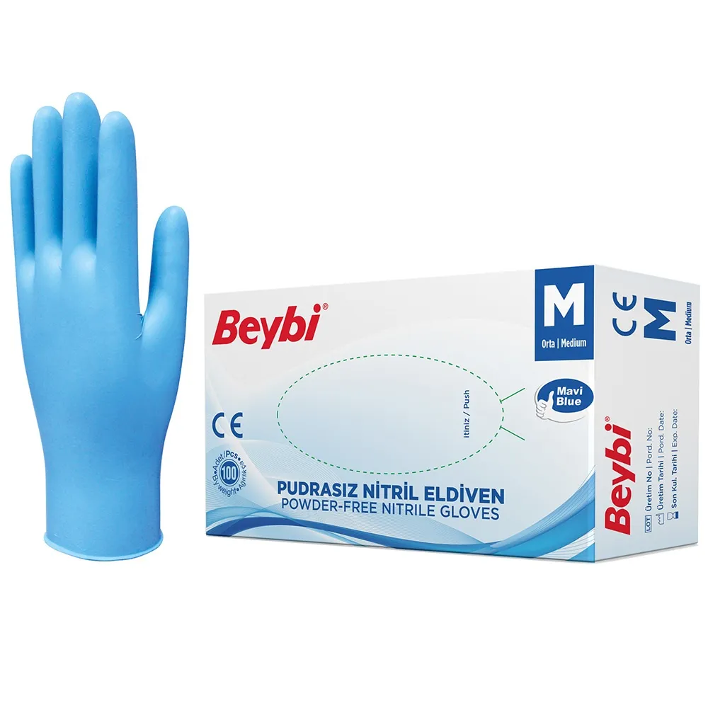 Beybi Pudrasız Mavi Nitril Muayene Eldiveni S/M/L